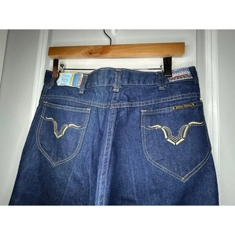 True Vintage 70's Embroidered Dark Wash Denim Jeans Sz Mens 34x28 Brand‎ New